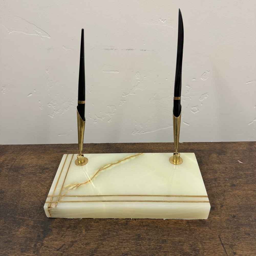 Sheaffer Vintage Green Marble Double Ball Pen Pen Desk Set Made In Pakistan